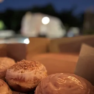 Enjoying delicious donuts and fresh night air