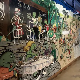 a mural in a restaurant