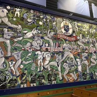 a mural of baseball players