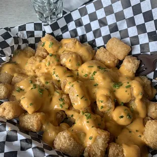 Tots with nacho cheese. Yum!