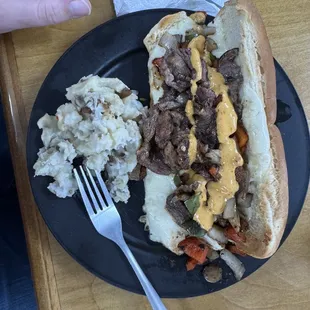 The Philly cheese stake sandwich
