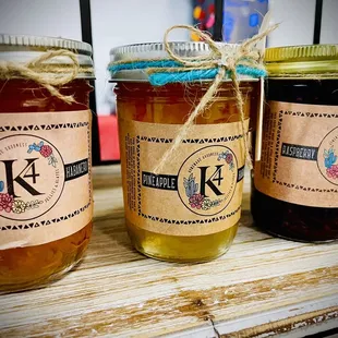 three jars of honey
