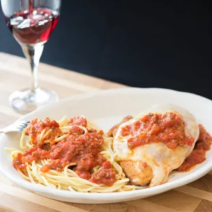 Chicken Parmesan, made with Jidori chicken breast