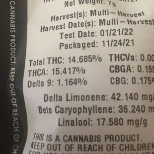 Product arrived at 14% THC