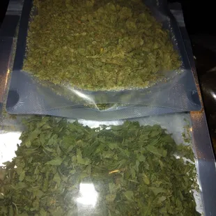 Top bag is shake from another dispensary.. bottom bag is what The Santuary sent me! Not the same!!!