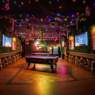 a pool table in a bar