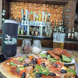 Pizza and bone-in wings