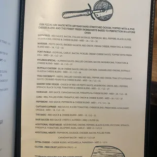 Pizza menu