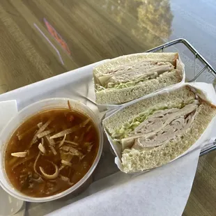 Tortilla soup and turkey sandwich
