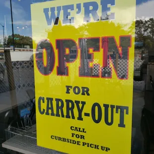 We are open for carry out