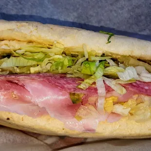 The "super sub."  Ham, salami, turkey, cheese, lettuce, onion, oil &amp; vinegar.