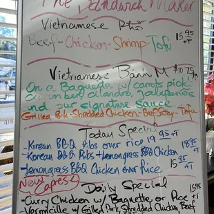 Specials menu
