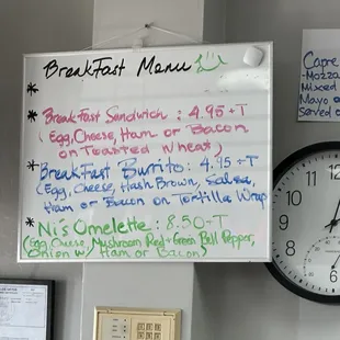 Breakfast menu