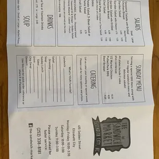 a menu for a sandwich