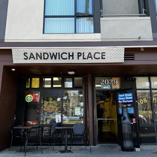 the entrance to the sandwich place