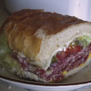 Half of a Large Salami Submarine with everything - toasted.