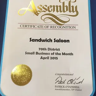 When you do a great job you are recognized thank you!