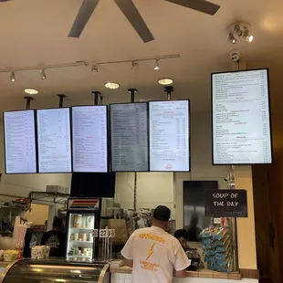 The menu at the store