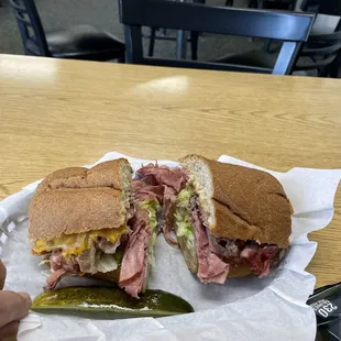 Hot Roast Beef and Pastrami with American cheese