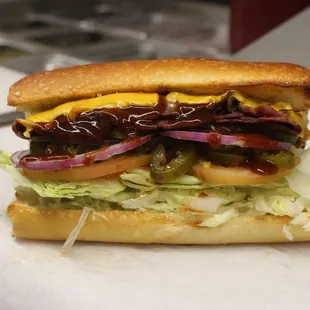 Hot Roast Beef &amp; BBQ Sauce with American Cheese on a Sourdough Hard Roll
