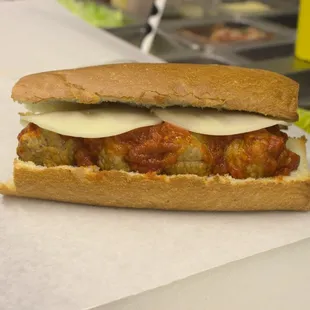 Meatball Sub with Provolone on a Soft French White Roll