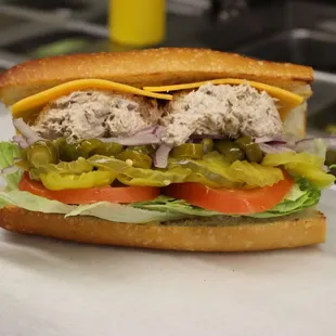 Tuna Salad with Cheddar on a Sourdough Hard Roll