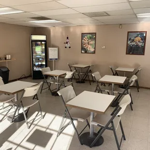 empty tables and chairs