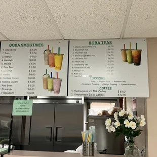 Boba menu (no dairy free options)