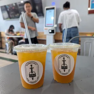 Peach tea + passion fruit tea