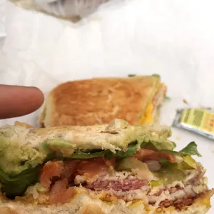 Close up of the full court press on Dutch Crunch bread