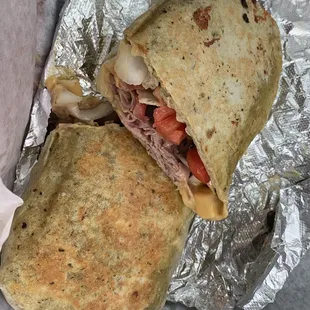 Pressed Roast beef &amp; Swiss Spinach Wrap for $5 &amp; some change. This place loads on the meat on all sandwiches!