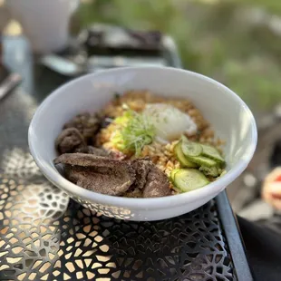 Beef silog- a Filipino rice dish.