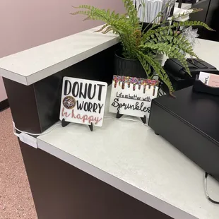 Cute decor with pink everywhere. They have a couple little tables as well.