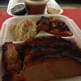 brisket w loaded potato salad n quart of BBQ beans