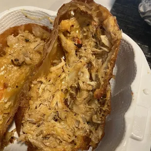 Inside crab egg roll, barely any filling