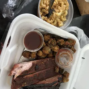 Sampler: ribs and brisket.