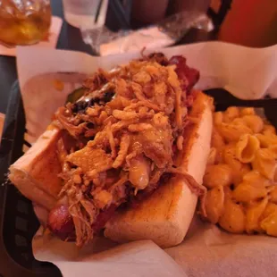 The Swine Dog with Mac and cheese