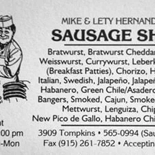 Sausage Shop types of sausages.