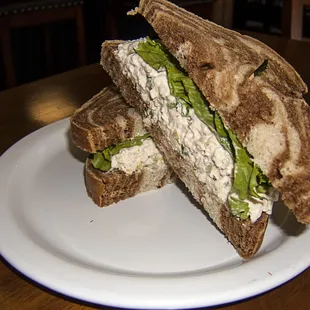 Chicken salad on marbled rye.