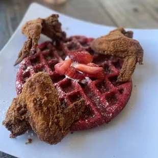 Chicken and Red Velvet Waffle