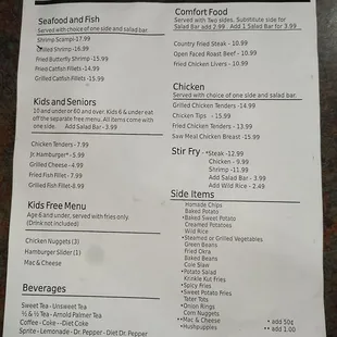 Menu back side