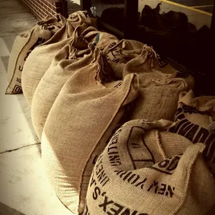 bags of coffee on the sidewalk