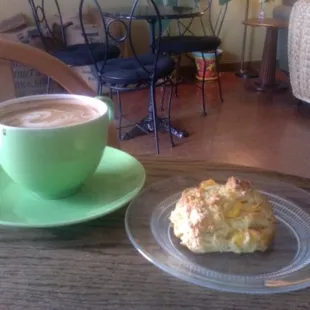 A peach scone and a mocha.