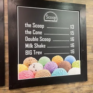 Ice cream menu
