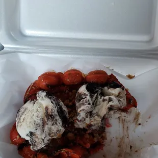 Red Bubble Waffle with Peanut Butter Cookie and Moose Tracks ice cream