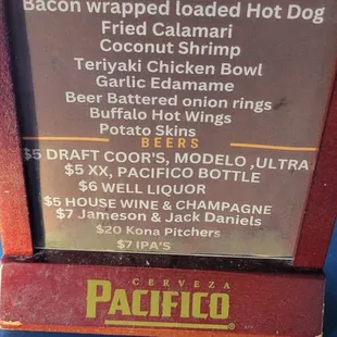 Happy hour menu
