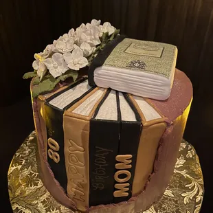 Custom cake with book theme.