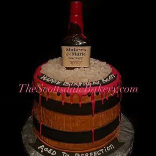 Maker&apos;s Mark Whiskey Bottle and Barrel Cake