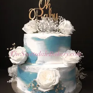 Oh Baby Water Color and Roses Cake