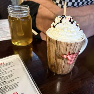 Hot chocolate and Apple juice